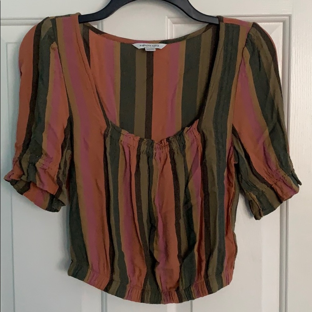 AE Striped Peasant Crop Top